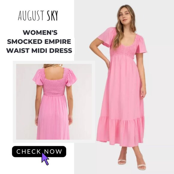 ✨ AUGUST SKY | Women's smoked empire waist midi dress - Picture 1 of 5